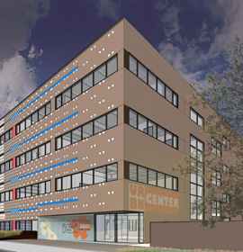 Rendering of the exterior of Westphal College's new URBN Center